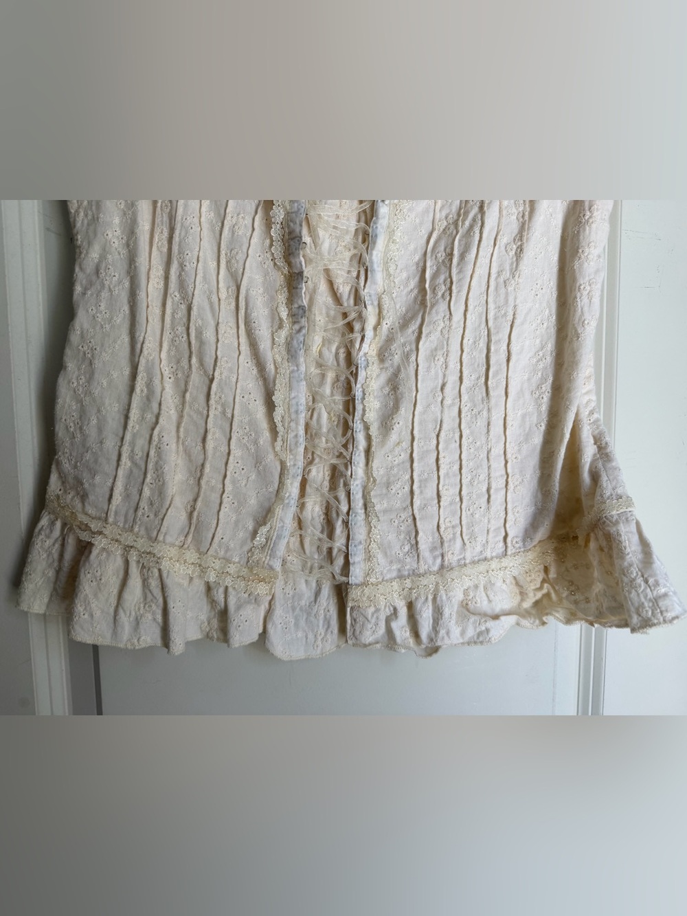Beaubois Cream eyelet Lace-Up Ruffled Cotton Corset tank Top L cottagecore boho - Picture 4 of 11